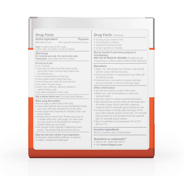 FOLIGAIN Minoxidil 5% Hair Regrowth Treatment For Men 6 Month Supply - FOLIGAIN EUROPE